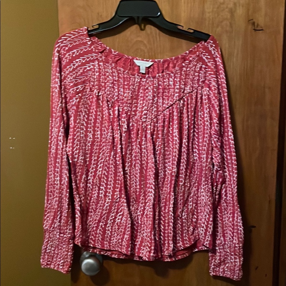 Lucky Brand Red Smocked Blouse with Relaxed Fit